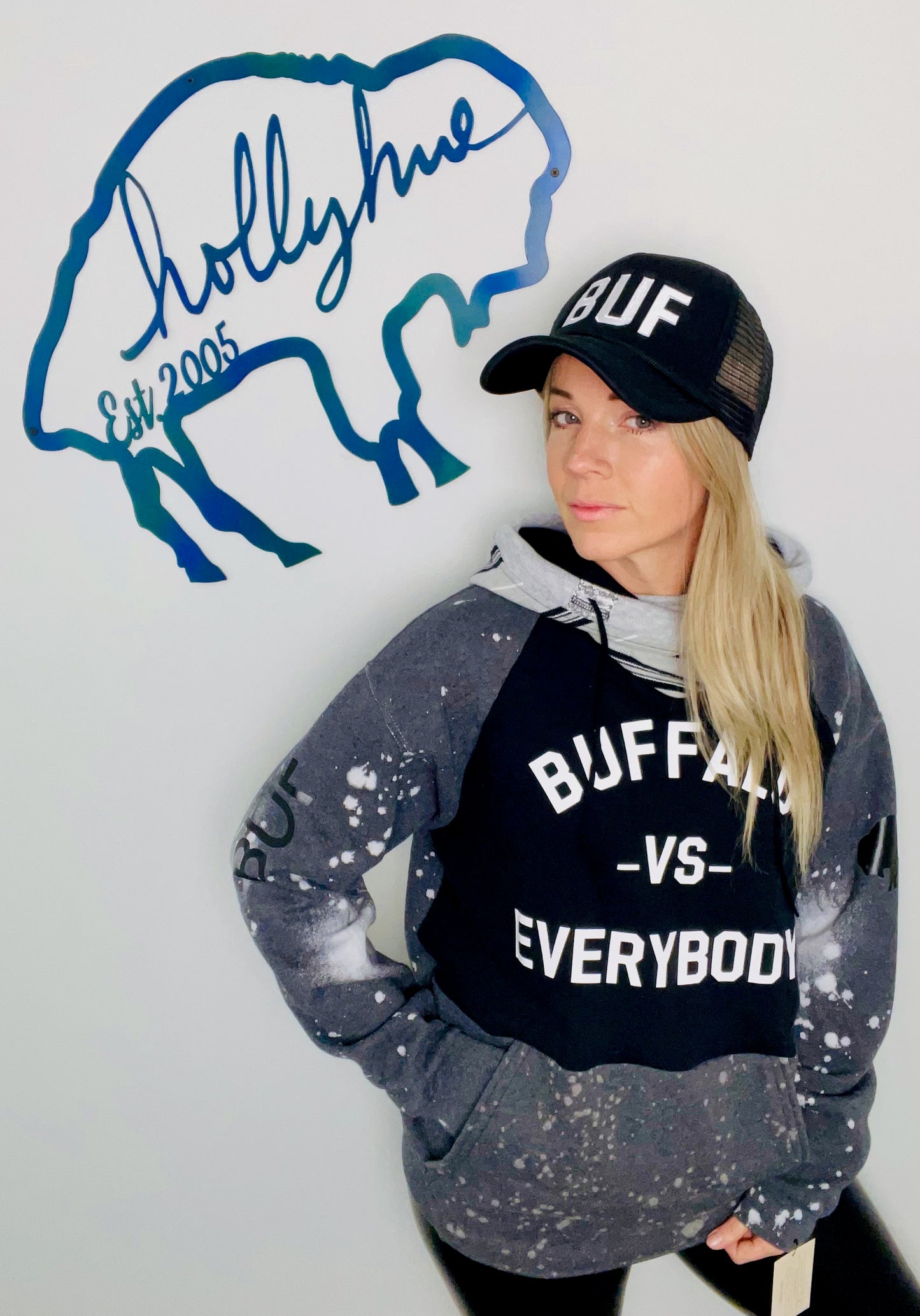 Grey Bleached Out Buffalo Vs. Everyone Hoodie Size- Unisex M/L