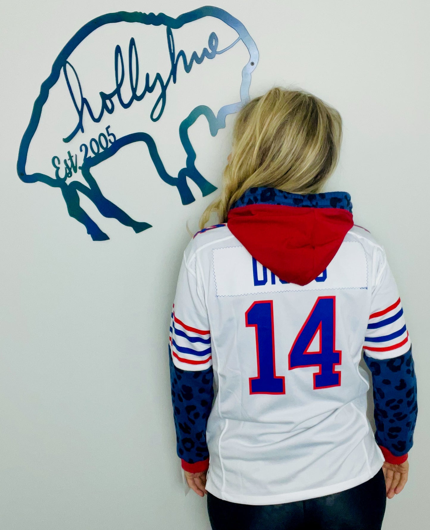 Diggs White and Blue Leopard Jersey Hoodie Size- Women's S/M