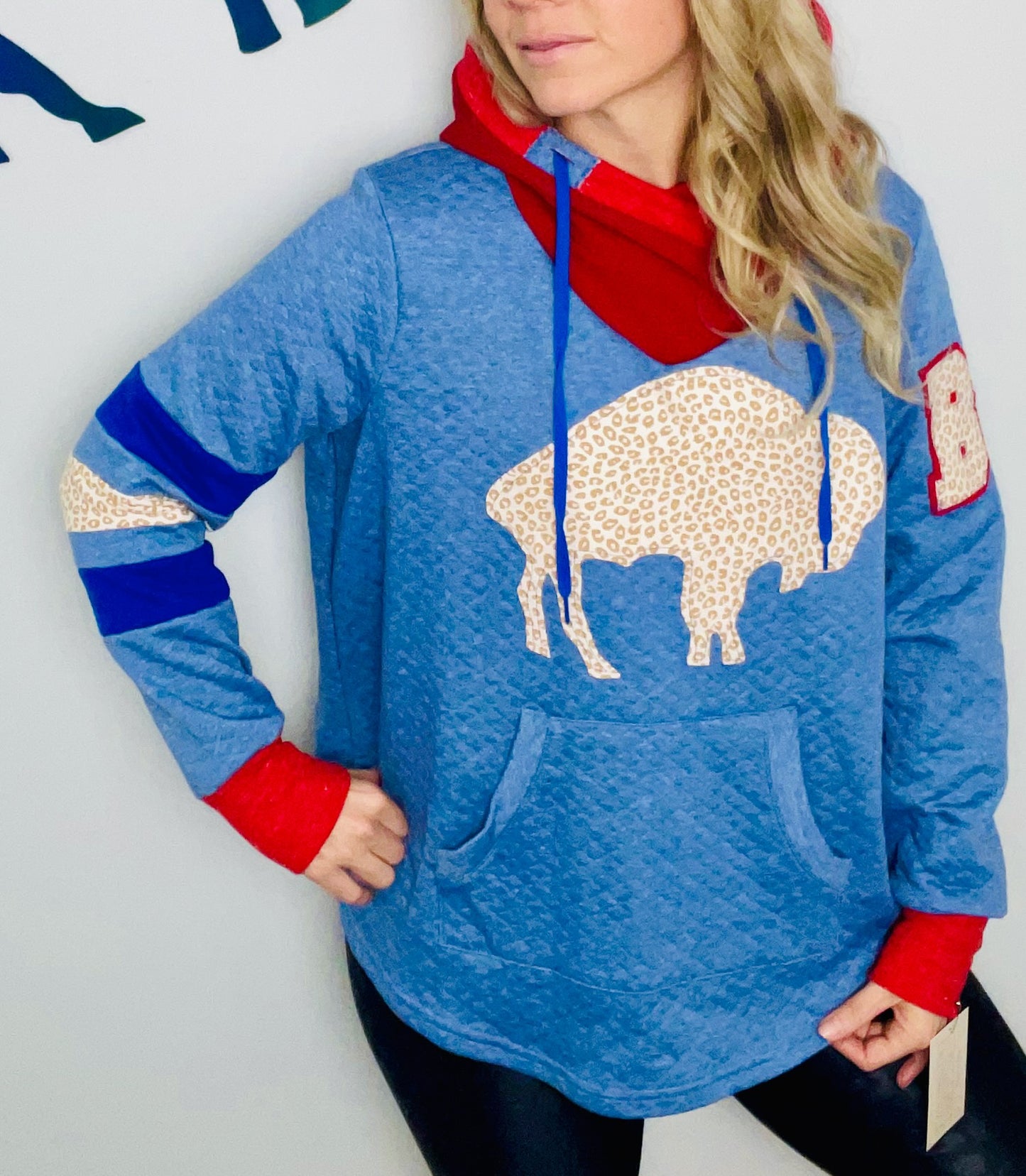 Blue Throwback Curved Hem Buffalo Hoodie Size- Women's- XL/2X