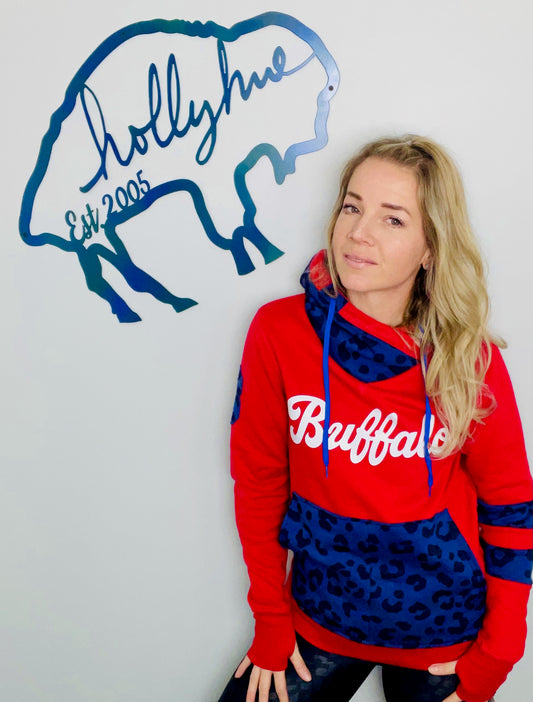 Red Buffalo and Blue Leopard Hoodie Size- Women's M/L