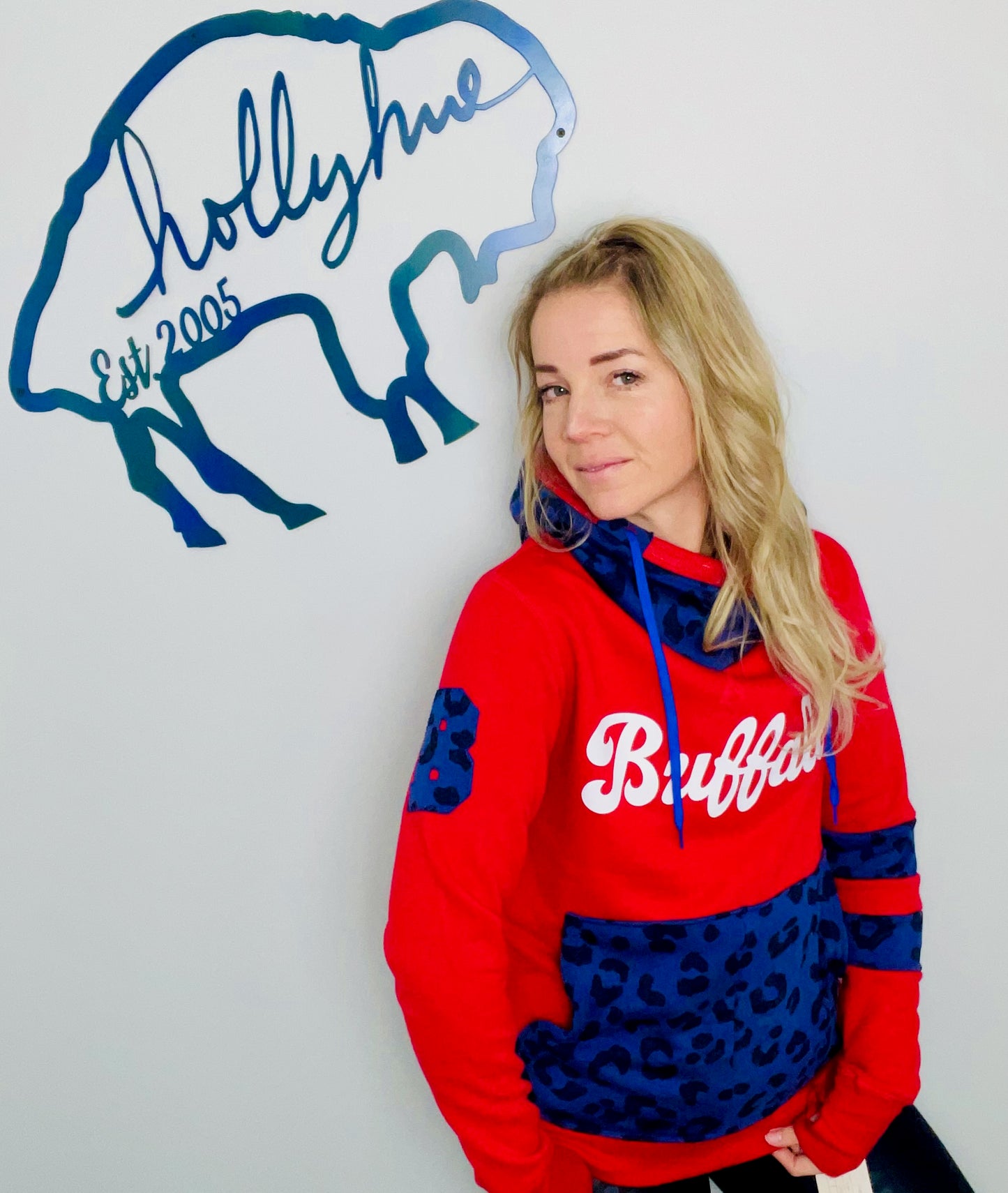 Red Buffalo and Blue Leopard Hoodie Size- Women's M/L
