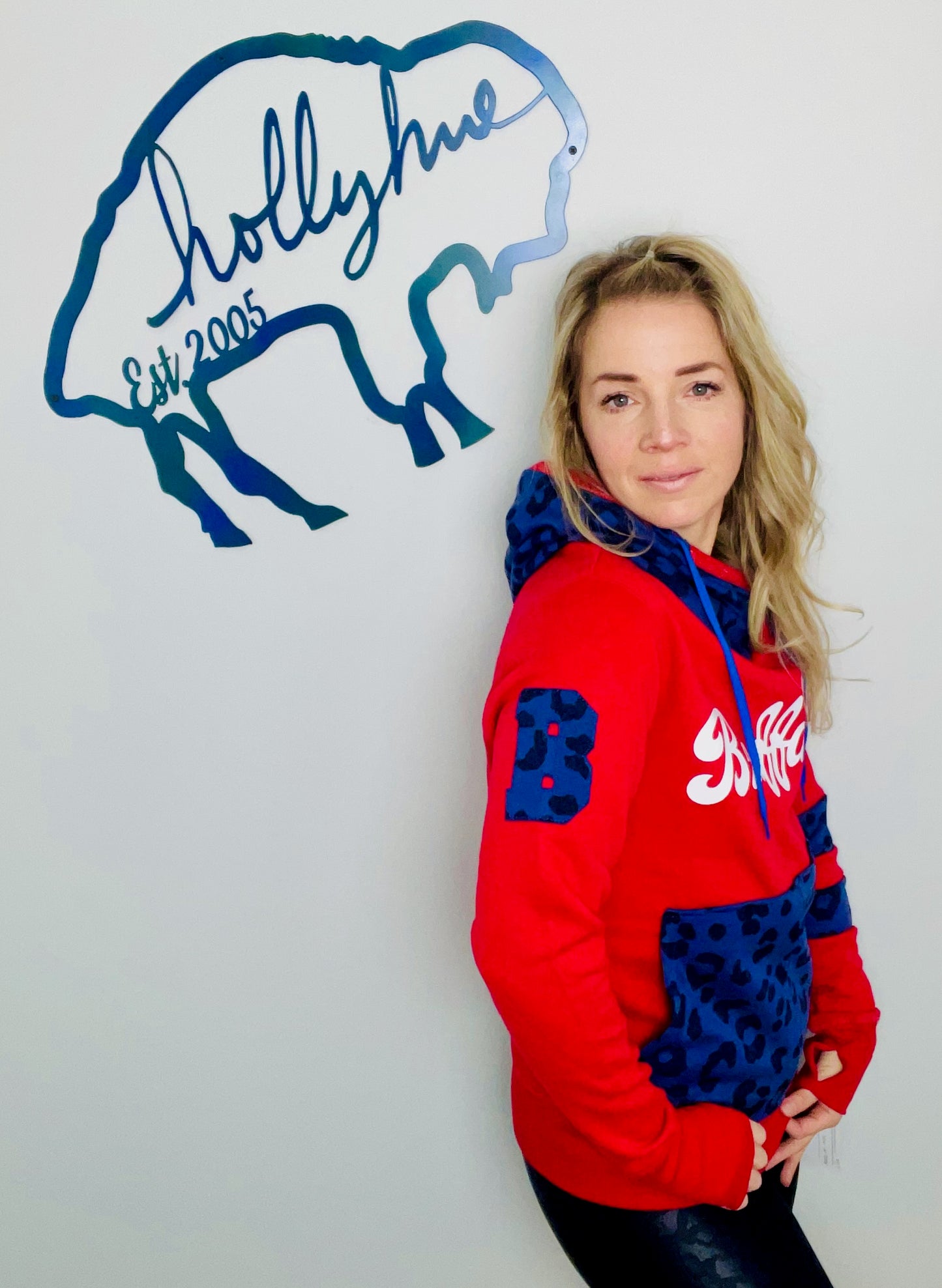 Red Buffalo and Blue Leopard Hoodie Size- Women's M/L
