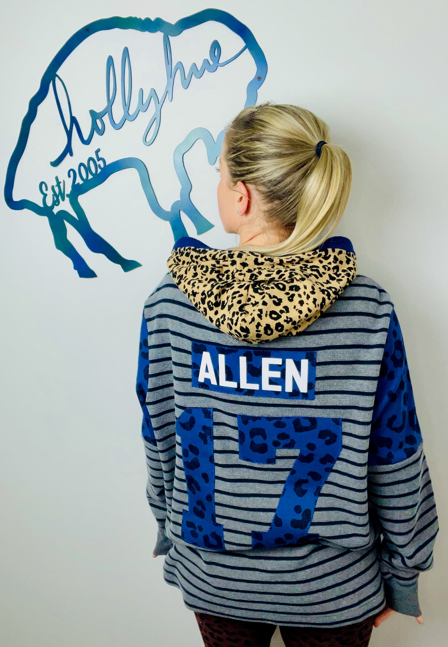 Grey Striped and Leopard Allen Hoodie Size- Women's XL/2X
