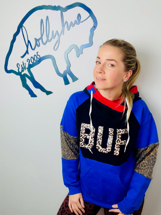 Blue and Leopard BUF Hoodie Size- Women's S/M