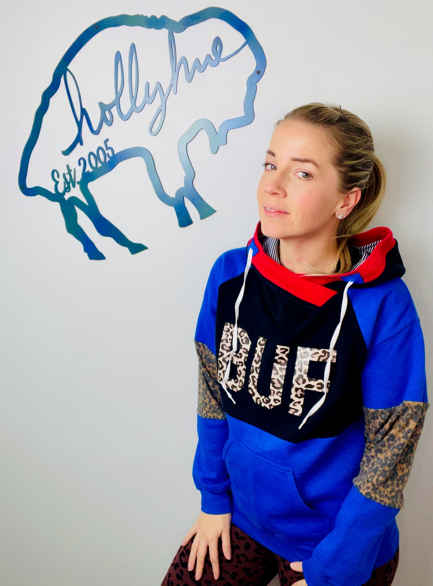 Blue and Leopard BUF Hoodie Size- Women's S/M