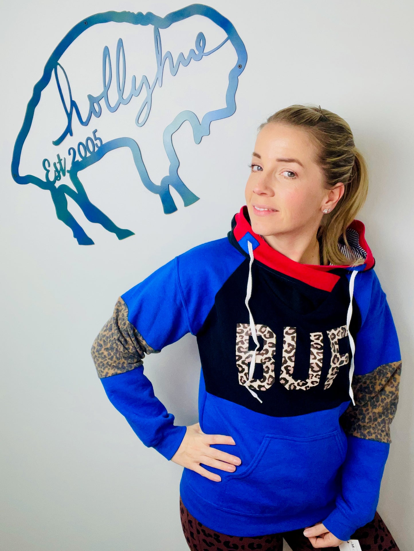 Blue and Leopard BUF Hoodie Size- Women's S/M