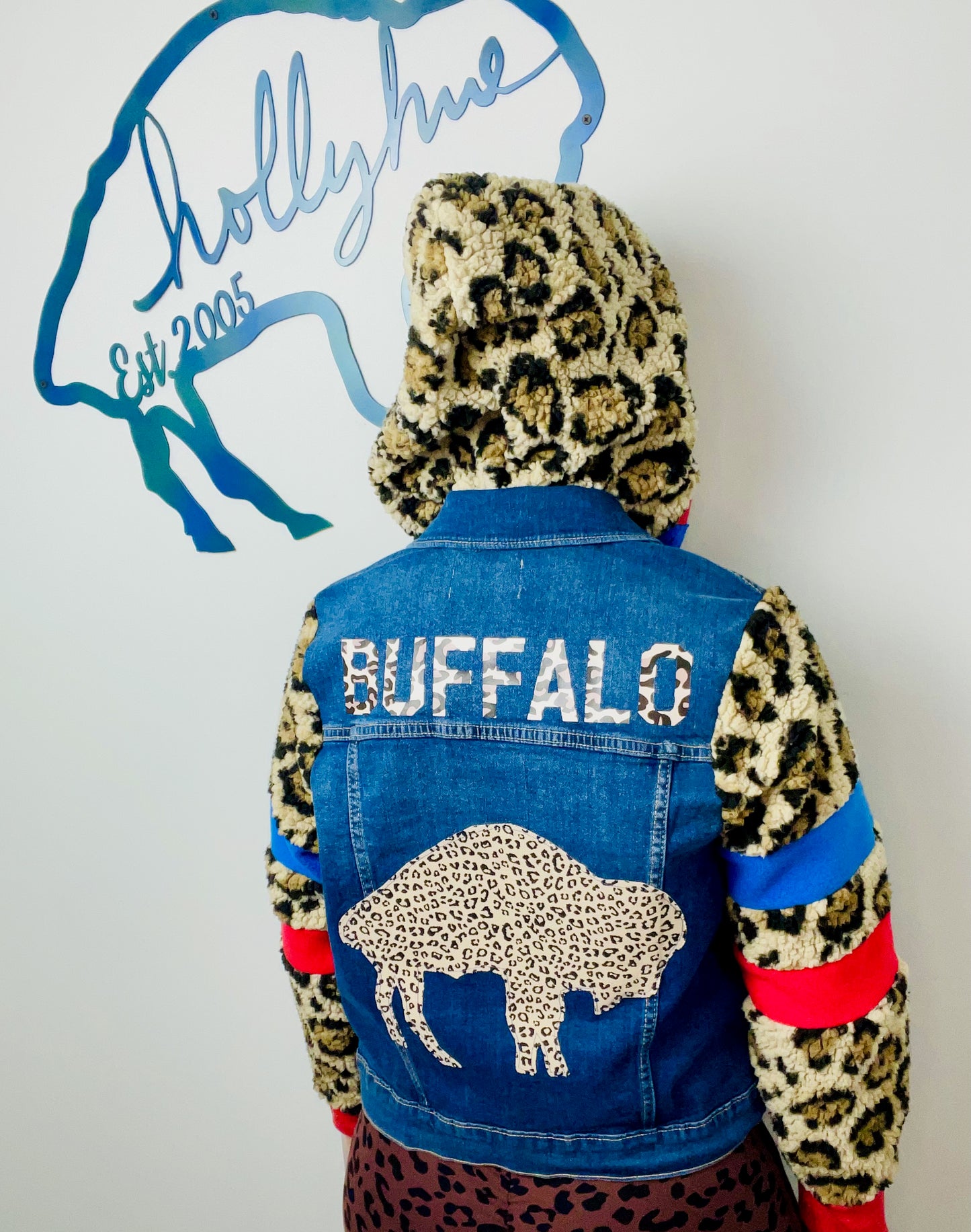 Buffalo Plush Leopard Denim Jacket Size- Women's M