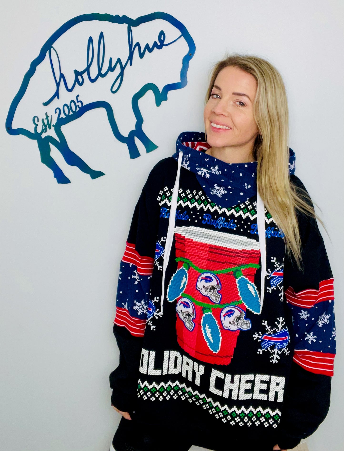 Black Holiday Cheer Solo Cup Buffalo Hoodie Size- Unisex XL/2X