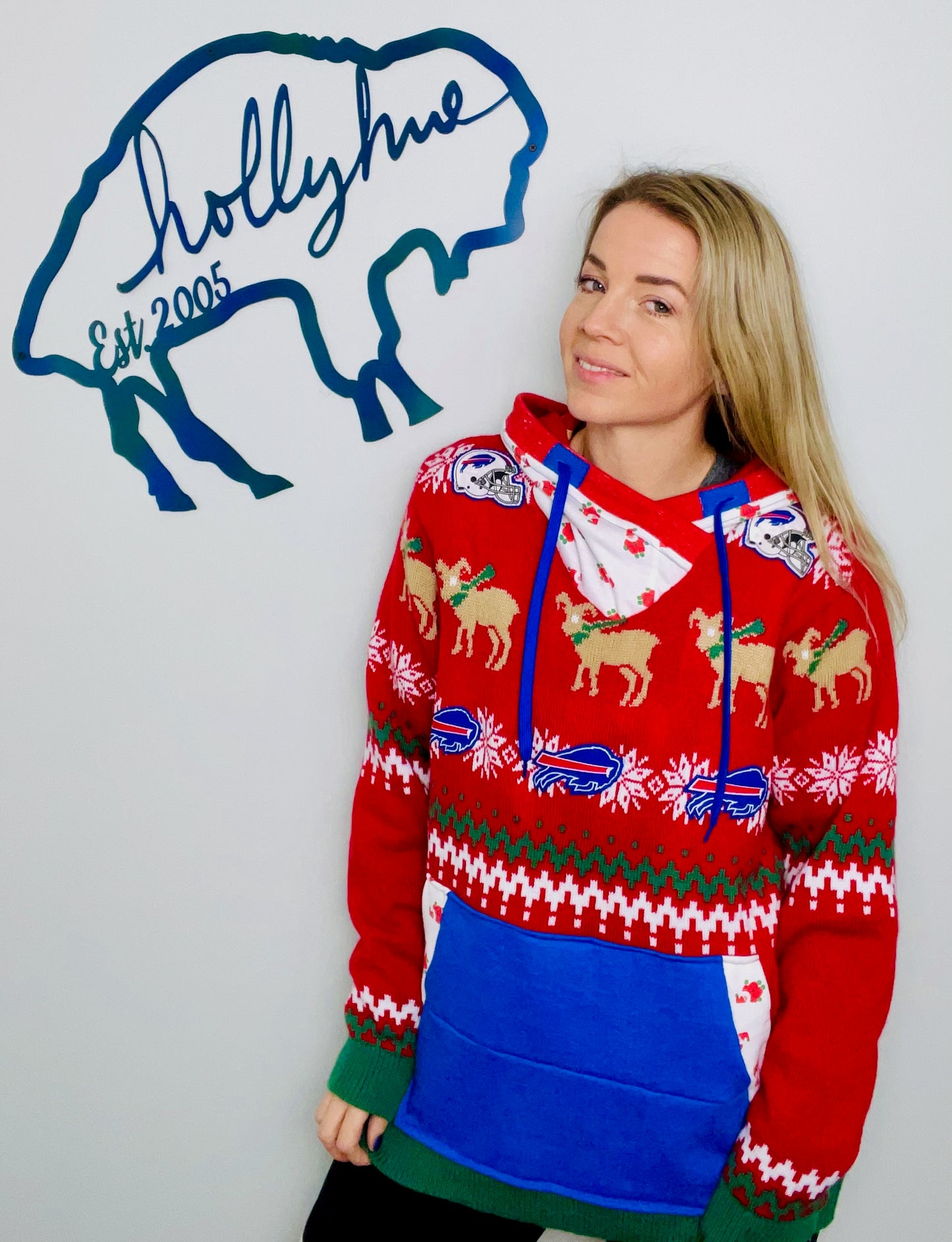 Red Ugly Sweater Dog and Buffalo Hoodie Size- Unisex L/XL