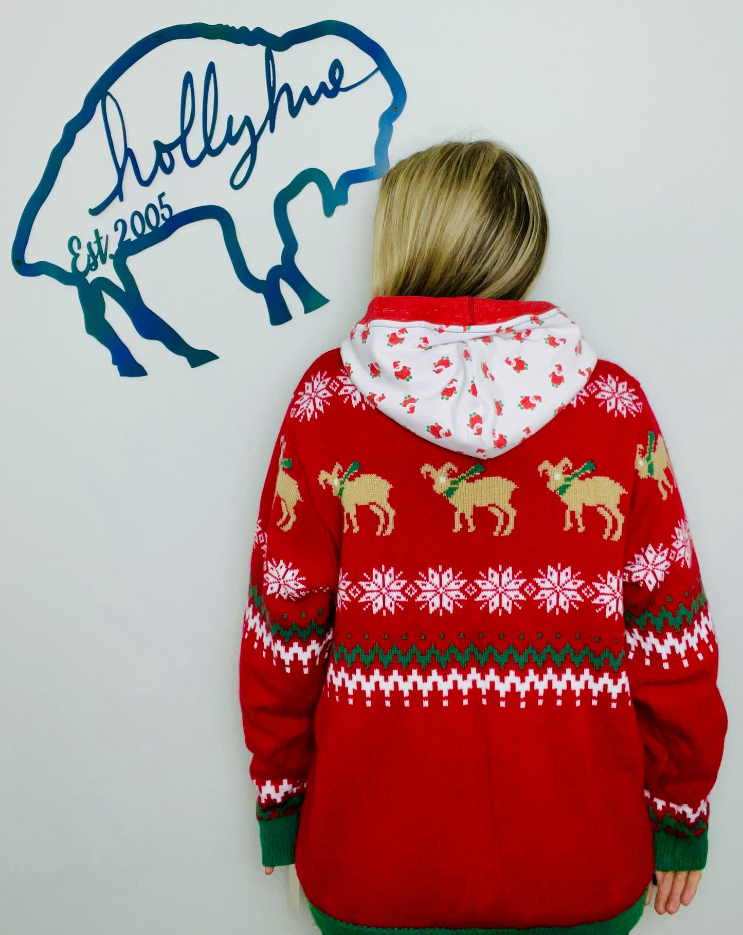 Red Ugly Sweater Dog and Buffalo Hoodie Size- Unisex L/XL