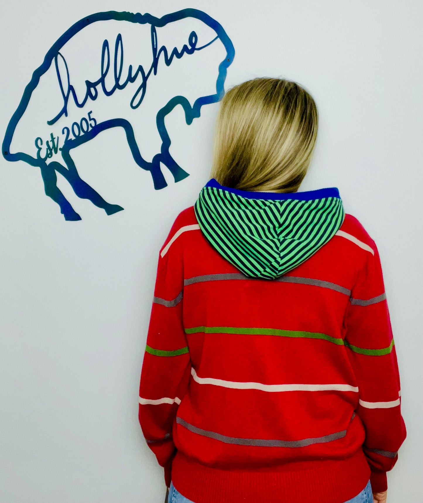 Red Striped Ugly Sweater Buffalo Hoodie Size- Unisex S/M
