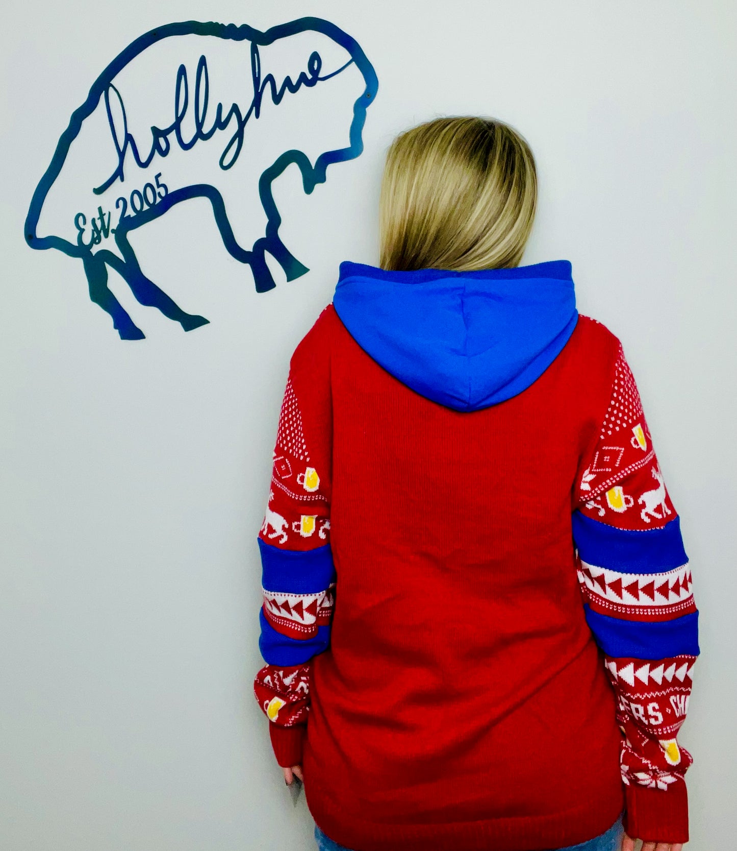 Red Ugly Buffalo CHEERS Sweater Hoodie Size- Unisex L/XL