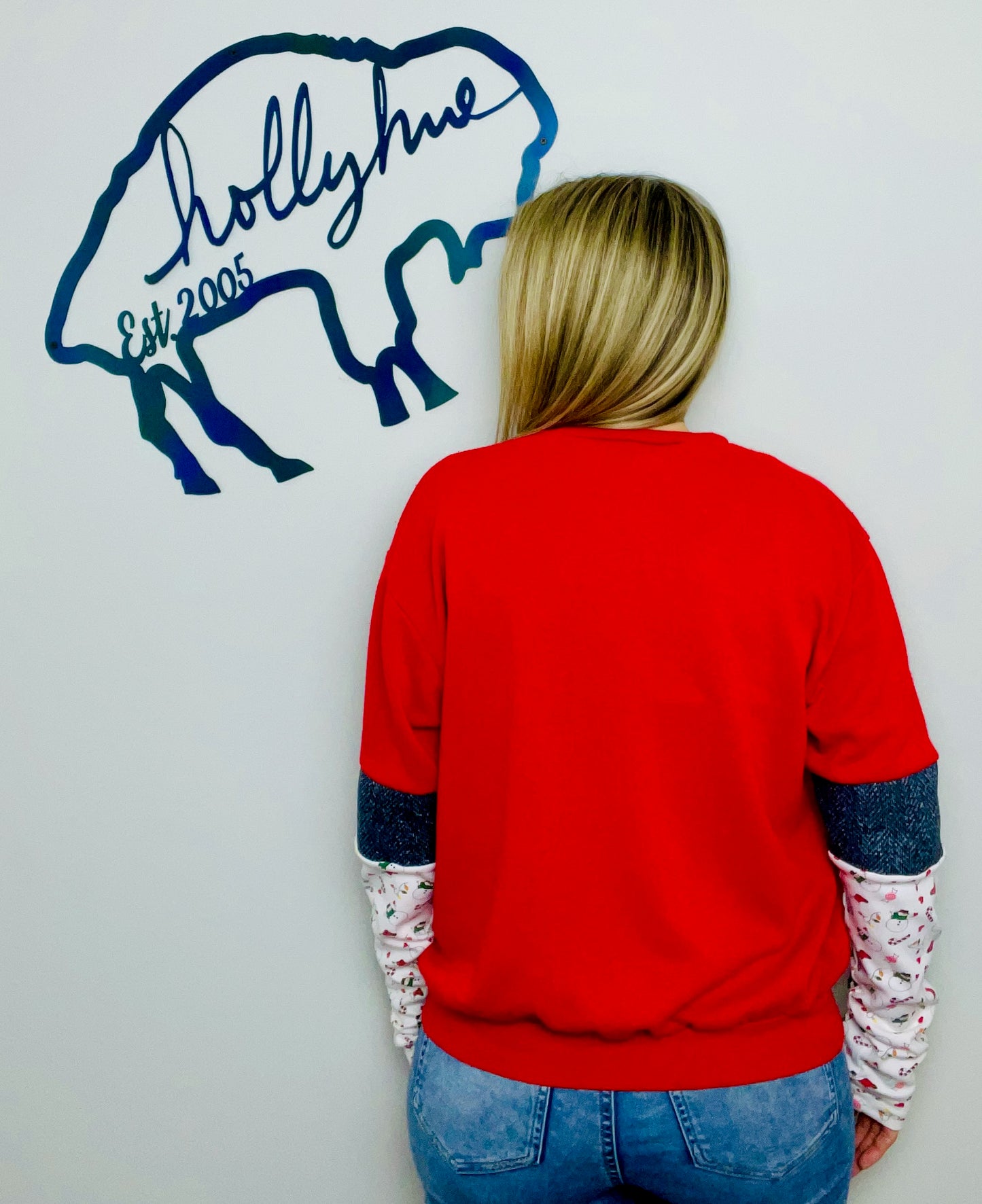 Red Vintage Buffalo and Holiday Tree Crewneck Size- Women's L-XL