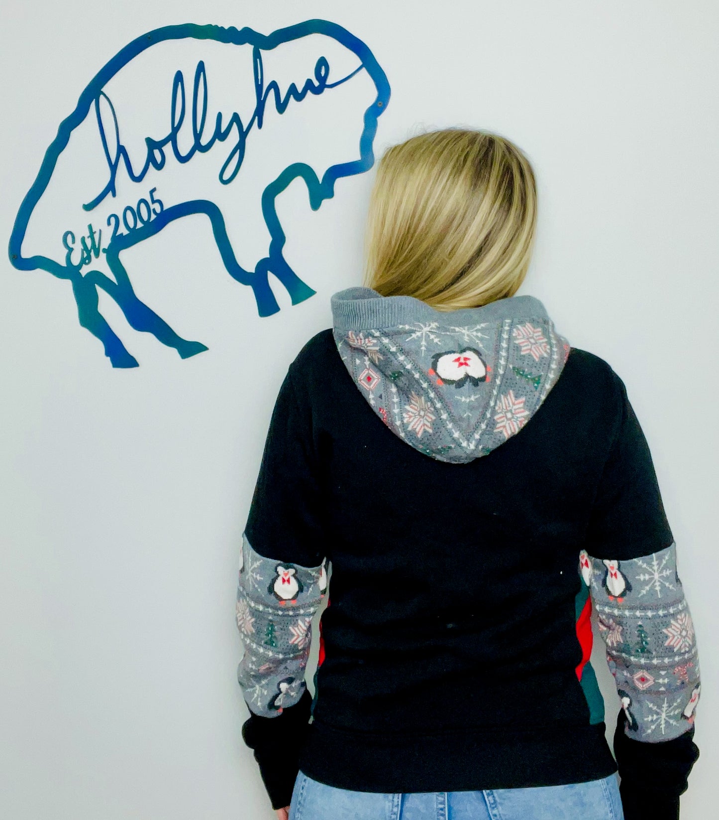Black Holiday Throwback Buffalo Hoodie Size- Women's S/M