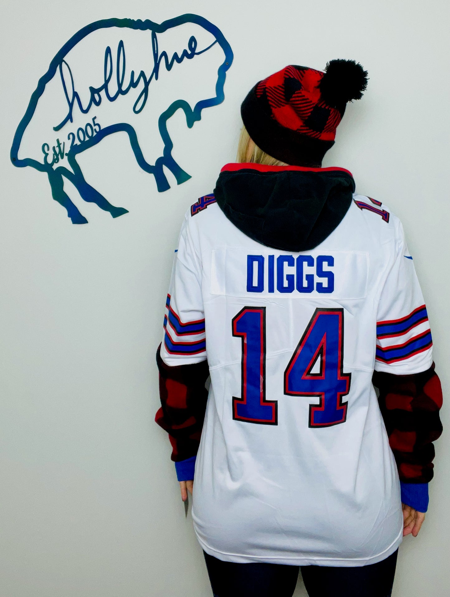 White #14 Diggs Plaid Jersey Hoodie Size- Unisex S