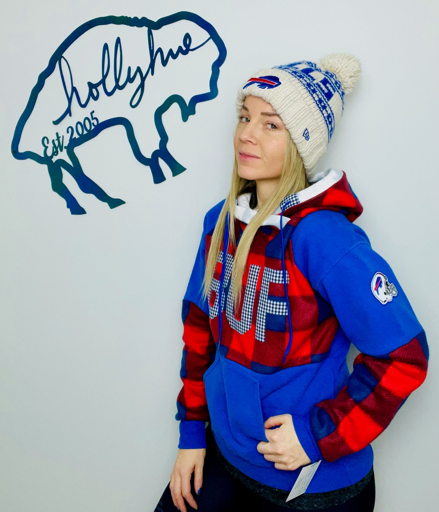 Blue and Red Buffalo Check Hoodie Size- Women's S/M