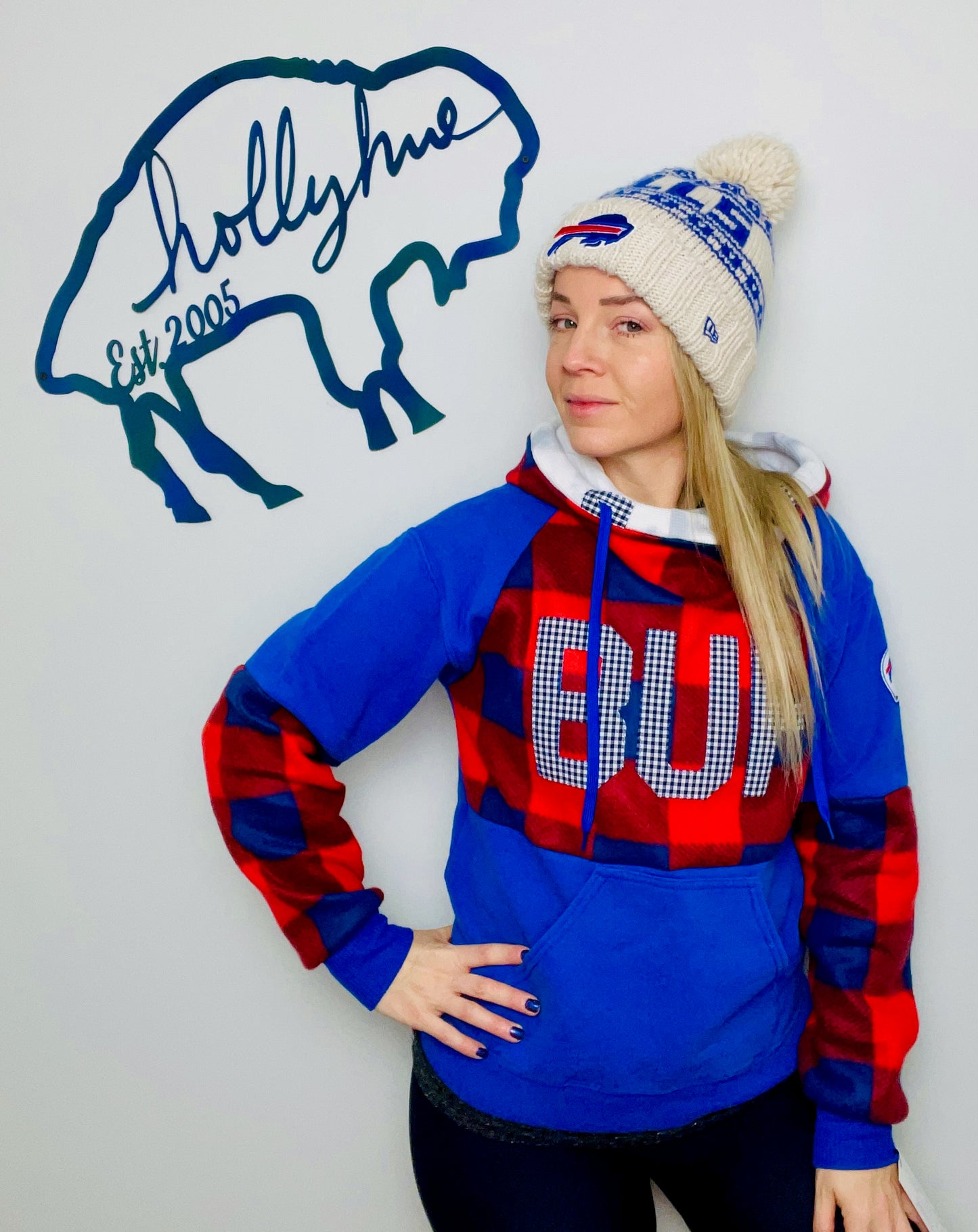 Blue and Red Buffalo Check Hoodie Size- Women's S/M