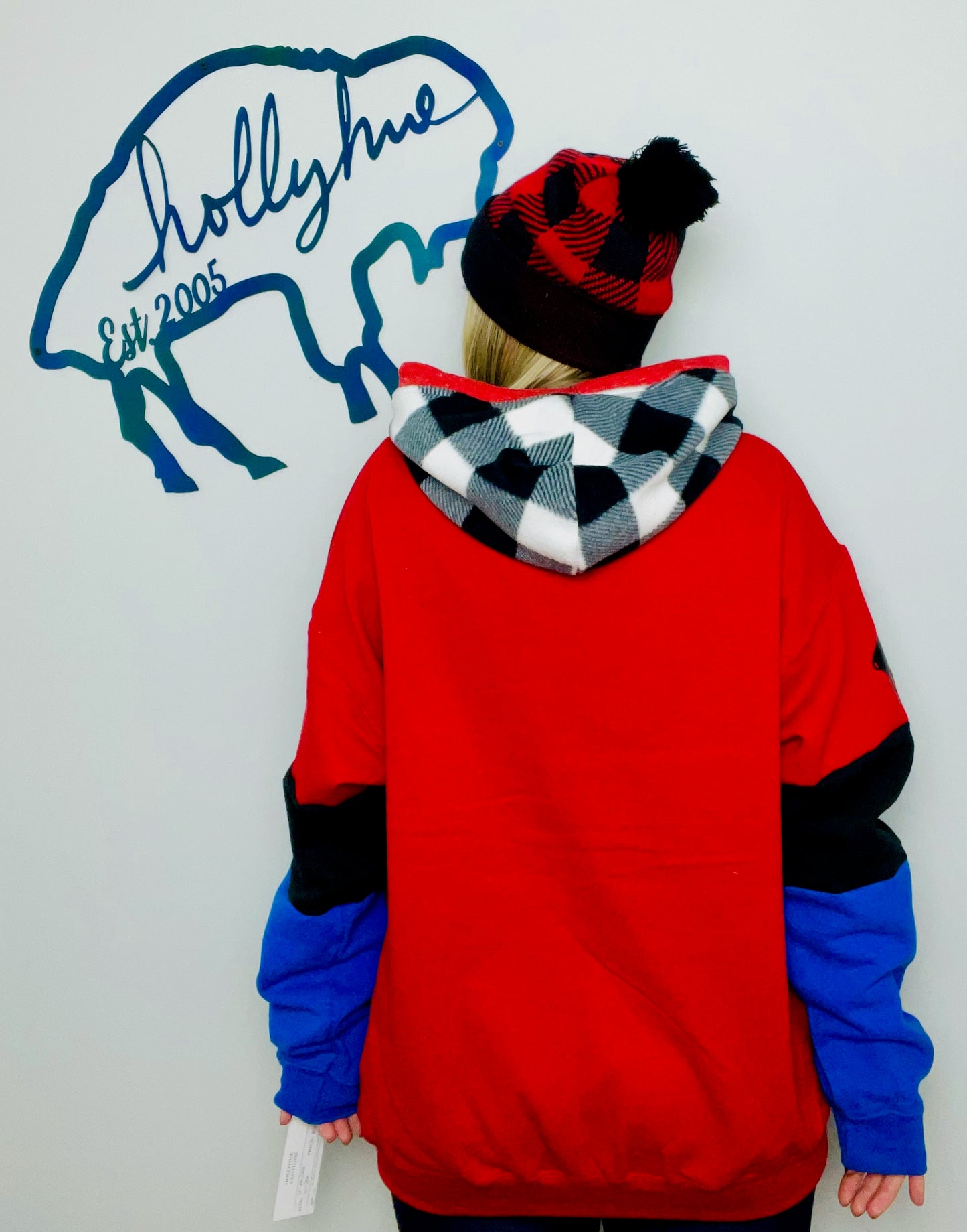 Red With Buffalo Check Hoodie Size- Unisex XL/2X