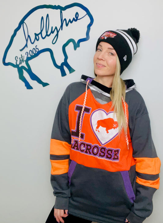 Grey I Heart Buffalo Lacrosse Hoodie Size Unisex- M/L