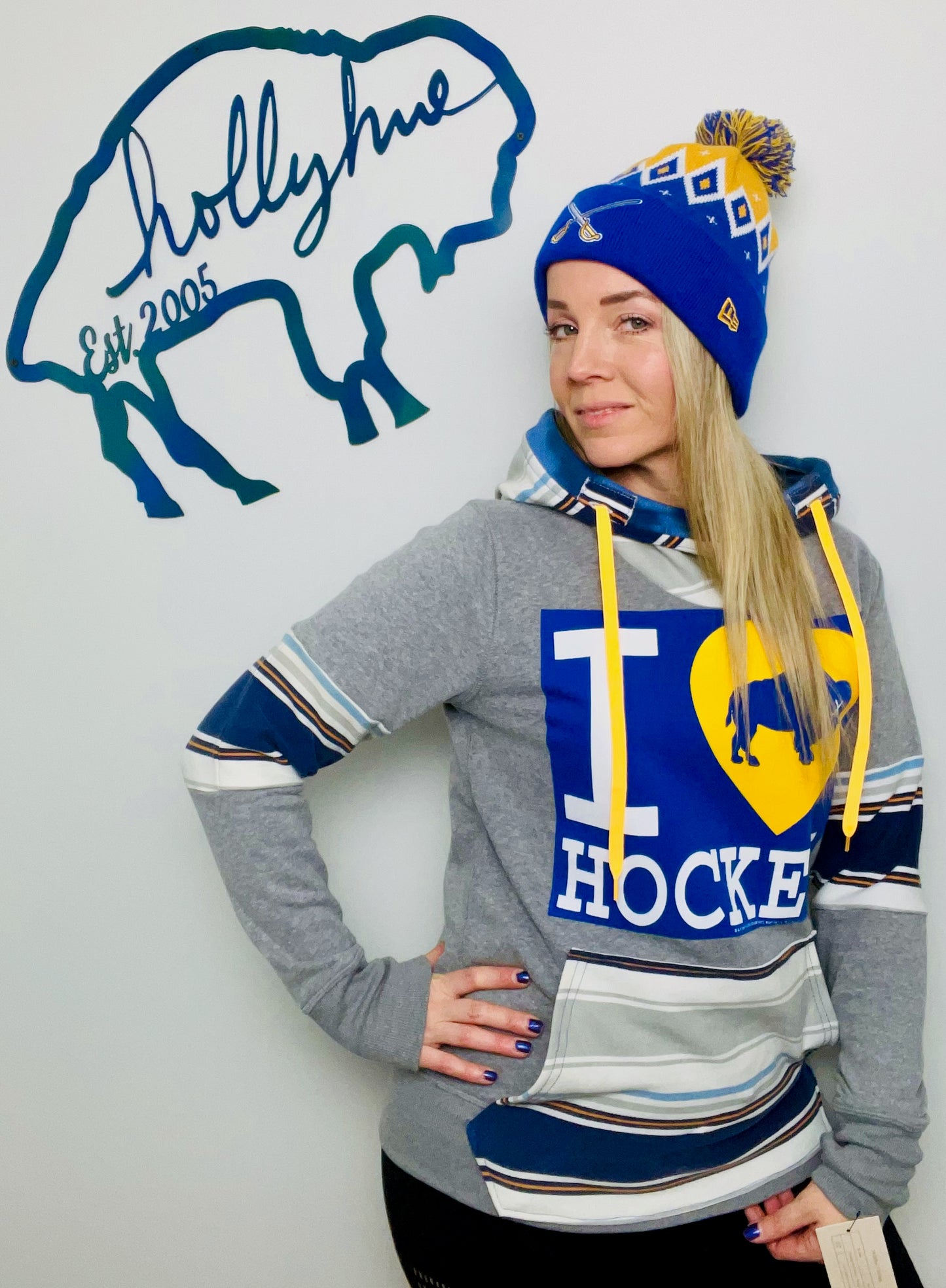 Grey I Heart Buffalo Hockey Hoodie Size- Women's S/M
