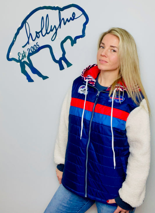 Blue Puffy Buffalo Football Jacket Size- Unisex L/XL