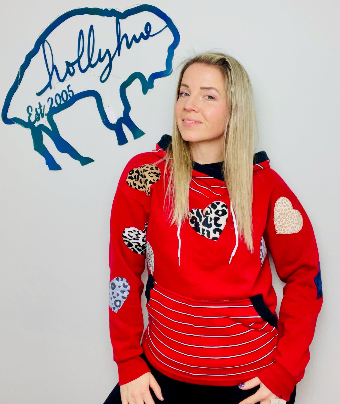 Red Leopard Hearts Hoodie Size- Women's S/M