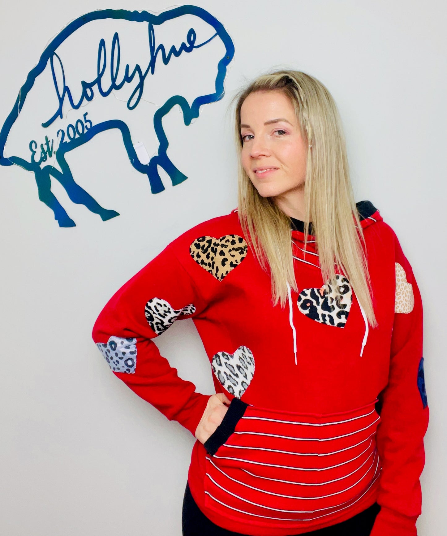 Red Leopard Hearts Hoodie Size- Women's S/M