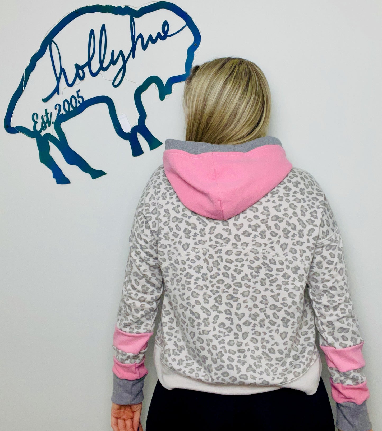 Grey Leopard and Pink BUF Crop Hoodie Size- Women's M/L